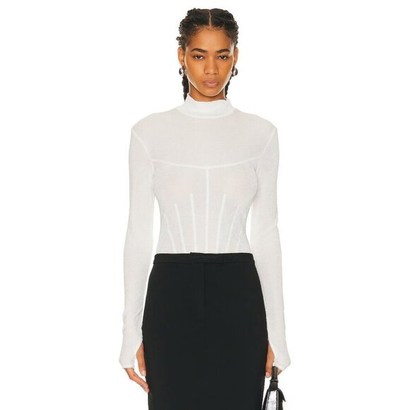 Anna October Cora Bodysuit in White Small New Womens Long Sleeve Mock Neck - Picture 1 of 10